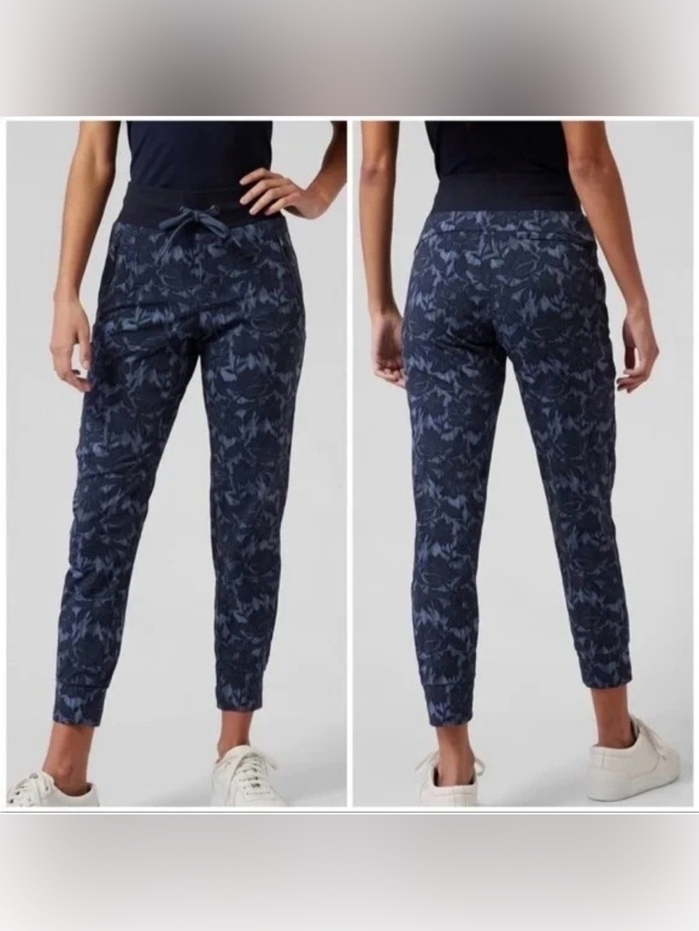 Athleta Trekkie North Jogger Floral Print Navy Blue Pants Size 6